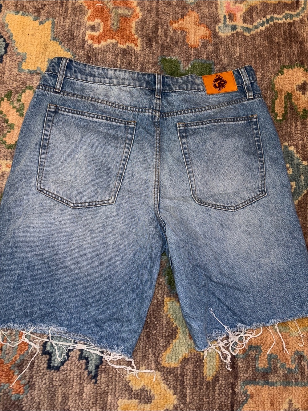 Up | Blue Denim Men’s Cutoff Shorts with White Graphic - Picture 3 of 3